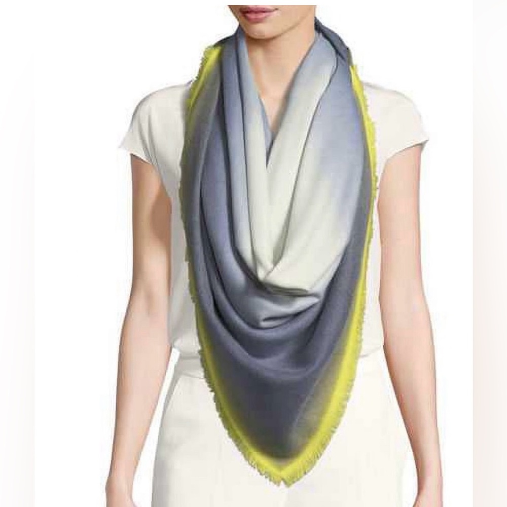 Vince Camuto Ombré Gray Gradient Scarf with Yellow Trim